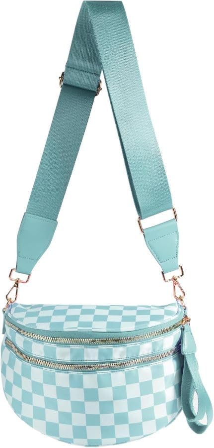 Black and White Checkered Crossbody Bag Bum Bag for Women,Spacious Checkered Purse Fanny Packs Belt Bag