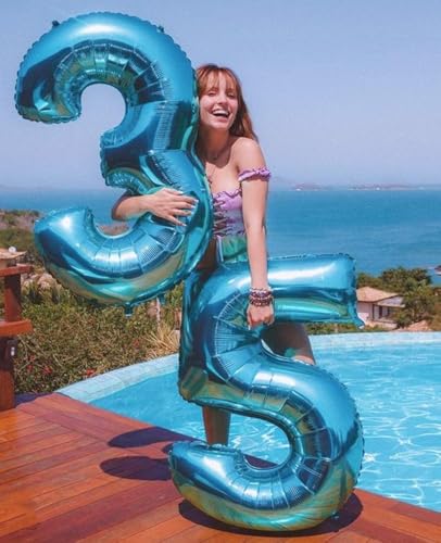 Image of Number Balloons Blue 9 Balloon 40 inch for 9 Birthday Party Decorations | Saturated Color, Large 40 in, With Inflation Straw & Hanging Hole, Great for Men's Party, Back-To-School Season, Pool Party