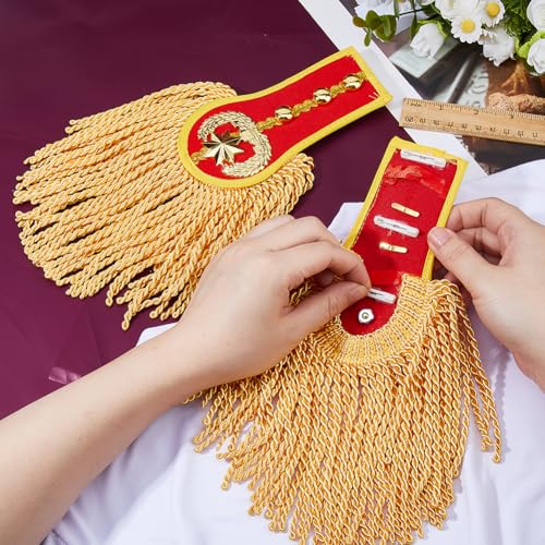 Image of SUPERFINDINGS 2PCS Tassel Shoulder Uniform Fringe Shoulder Red Epaulettes Brooch Pin with Gold Tassel Detachable Fringe Epaulettes Golden Link Chain Epaulet Punk Epaulette for Costume Decor, 28cm /11