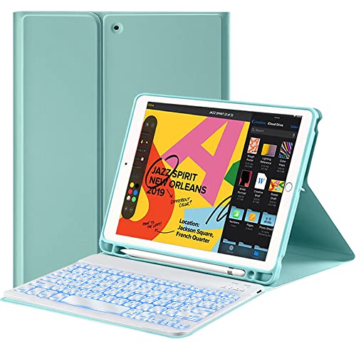 BLIENCE Tastatur Hülle für iPad 10.2 Zoll (9/8/ 7 Generation - 2021/2020/2019),Bluetooth Tastatur(Deutsches QWERTZ Layout),Beleuchtete Tastatur Hülle für iPad 10.2/Air 3/Pro 10,5, mit Pencil Halter Cover