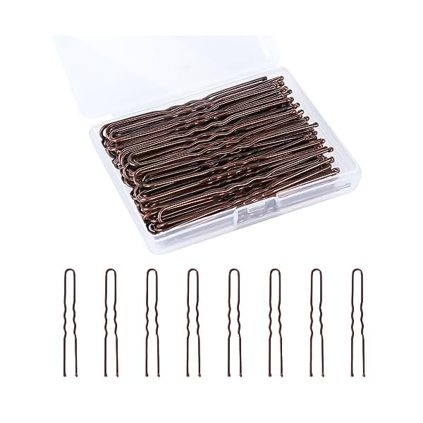U Shaped Hair Pins, 100PCS 2.4inch Bun Hair Pins for Women Kids Girls Hairdressing Salon with Storage Box, for All Hair Types - Brown