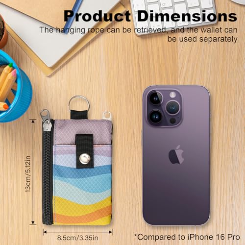 Image of Minimalist RFID Wallet with Lanyard, Multi-functional ID Case with 2 Zipper Pockets and Key Chain for Men and Women, Tactical Badge Pouch Cards Holder, Coin Purse for Travel Sports - Two-Tone