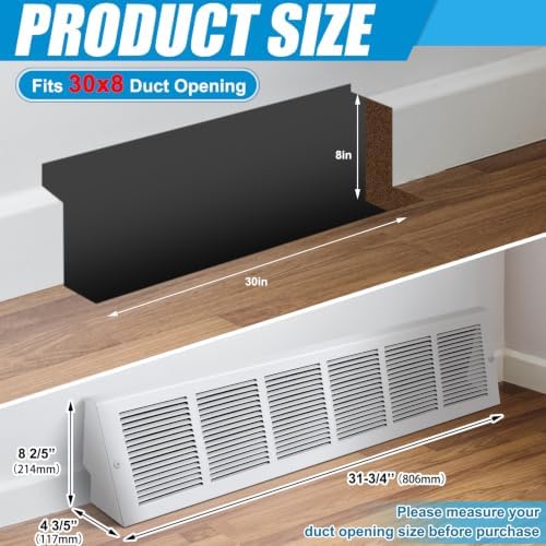 Honeydak 1 Pack Baseboard Register Vent Covers 30" x 8" Duct Opening Size - 1