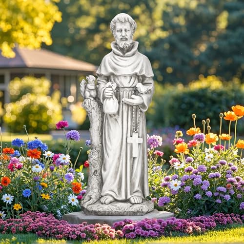 Ultym St Francis Garden Statue 31 Saint Francis Catholic Outdoor Statues Large Religious Christian Sculpture Deor for Prayer and Meditation Patron Saint of Animals Patio in Durable MGO Stone