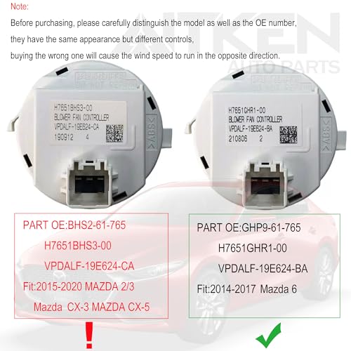 Image of AITKEN HVAC Blower Motor Resistor for 2014-2017 Mazda 6 2.5L | Fits 2014-2017 Mazda 6 2.5L; Replaces GHP9-61-765, H7651GHR1-00