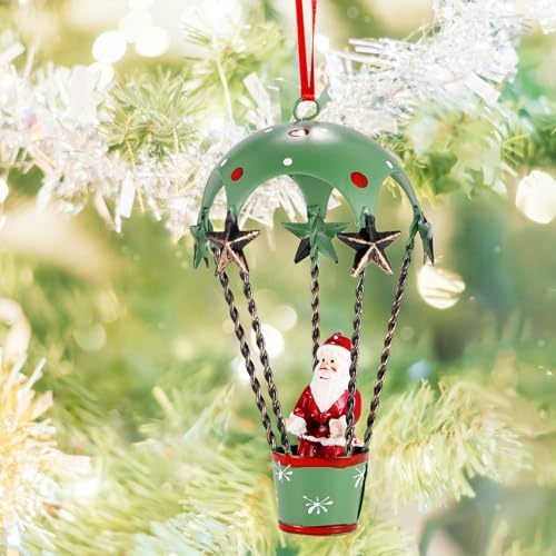 Christmas Ornaments Iron Tree Decorations Xmas Cute Hot Air Balloon Santa Claus Vintage Christmas Decor for Christmas Tree Hanging New Year Party DIY Decor 4.7 Inch Tall