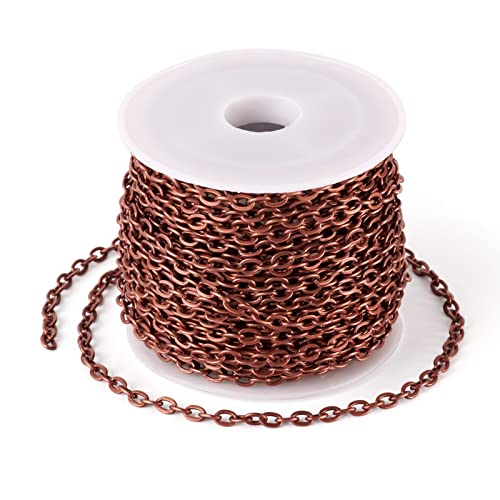 Pandahall 10M/10Yards Iron Cross Cable Chains Red Copper Color Twist Cross Necklace Finding Chains Size: Chains: About 4mm Long 2.7mm Wide 0.7mm Thick
