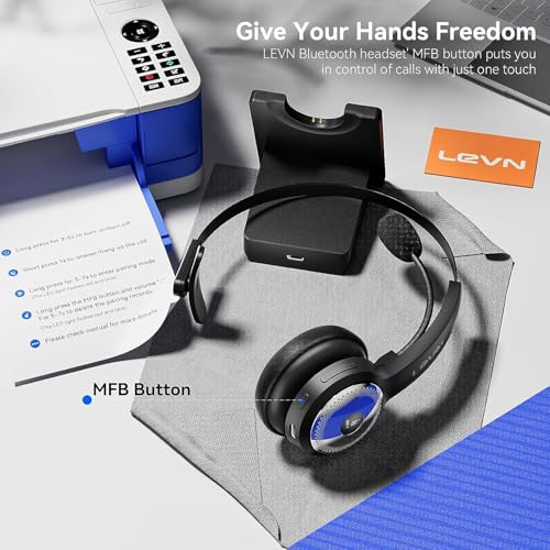 Image of LEVN Bluetooth 5.0 Headset, Wireless Headset with Microphone (AI Noise Cancelling), 35Hrs Bluetooth Headphones with USB Dongle for PC, Suitable for Remote Work /Call Center /Zoom /Online Class, Black