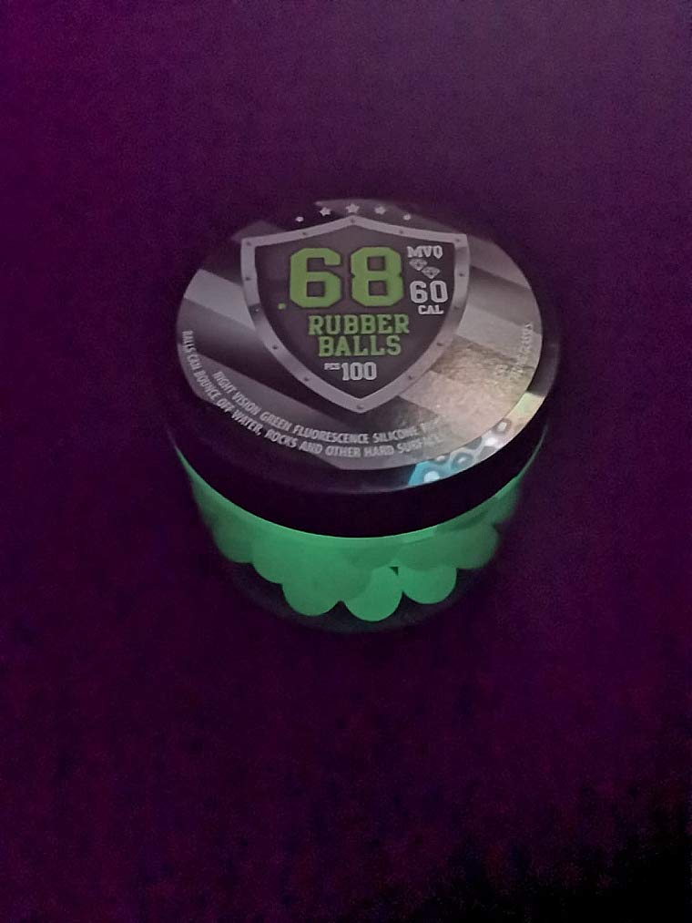 100 x Night Vision Silicon Rubber Balls in Green Fluorescence Paintballs Shining at Dark in 68 Cal.