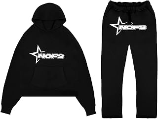 NOFS Jogginghose Und Trainingsanzüge Herren Jogginganzug Trainingsanzug Damen Sportanzug Buchstaben Druck Lose Hoodies Und Jogginghosen Für Herren Hip Hop Streetwear (2 Stück Anzug)