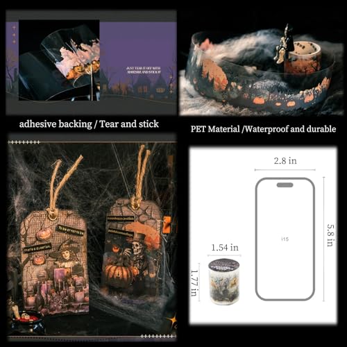 Image of Gothic Scrapbook Tape Stickers,6 Rolls PET Washi Tape for Scrapbooking,Journaling,Junk Journal,Planner,DIY Arts Crafts(Dance Party)