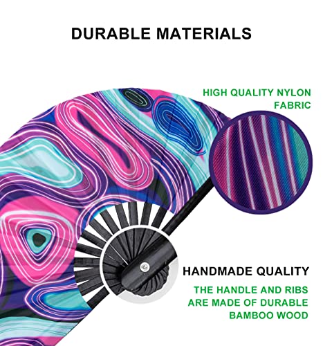 Amajiji Large Folding Hand Rave Fan for Women/Men, Chinease/Japanese Bamboo and Nylon-Cloth Folding Hand Fan, Hand Fan Festival Fan Gift Fan Craft Fan Folding Fan Dance Fan (Disco Bass)