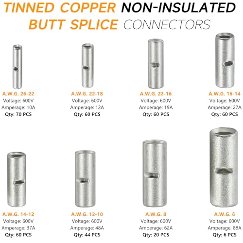 Svaar BN380P 380Pcs Non Insulated Butt Connectors Kit Butt Splice Connectors Non-Insulated Wire Splice Connectors thumb #1