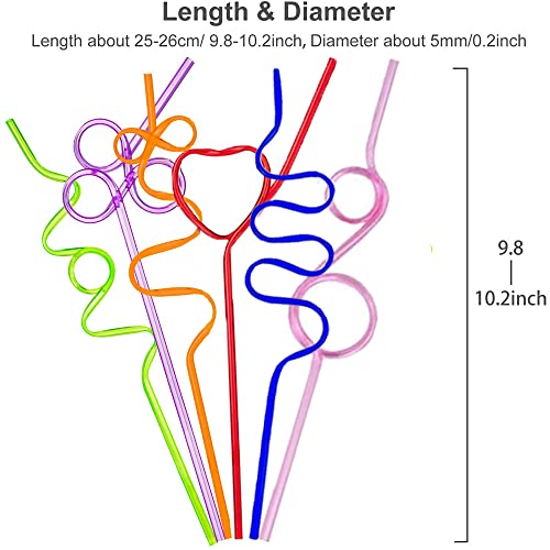 Crazy Silly Reusable Straws Plastic Drinking Straws Colorful Fun Bendy Varied Twists Straws Loop Curly Swirly Straw for Kids Adults School Prizes Easter Basket Stuffer Birthday Party Favors Supplies