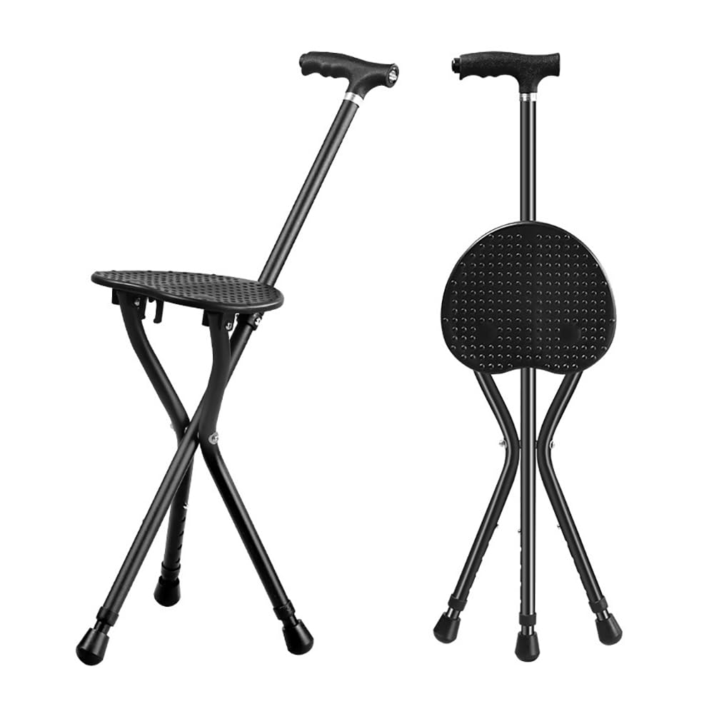Baston Silla Plegable,Bastón con Asiento Plegable,Bastón Robusto con 3 Patas,Capacidad De Carga De 120 Kg,Cinco Alturas Ajustables,Adecuado para Personas Mayores,Discapacitados y Tumbonas