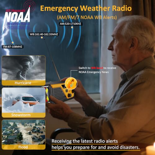 Emergency Radio with 4 Charging Cables, 22000mWh AM FM NOAA Weather Radio - Image 3