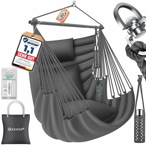 KESSER® Hängesessel Haiti 150kg Traglast, Hängestuhl 360° Drehung, Hängeschaukel Indoor-Outdoor UV-beständig & Wasserfest, Pflegeleicht, Inkl. 2 Kissen, Tragetasche, Flaschenhalter & Montage-Set