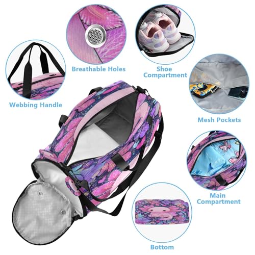 Gym Travel Duffle Bag for Boys Girls Salamander Leaves Sports Dance Bag with Shoe Compartment & Wet Pocket Football Kids Travel Bag Teens Sleepover Carry4