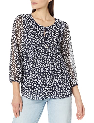 Tommy Hilfiger Women's Pintuck Blouse, Sky Capt Multi, X-Small #TOP17