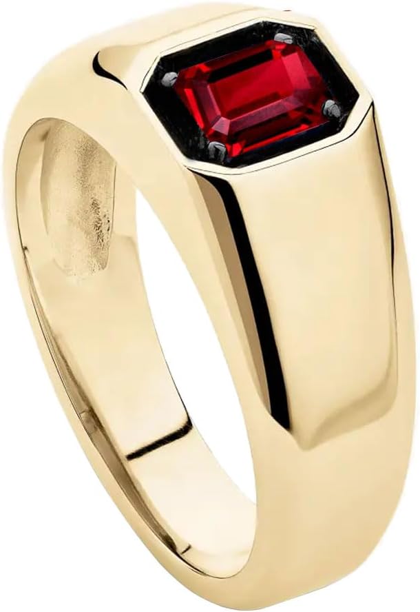 10K 14K 18K Gold Men's 2 Carat Emerald Cut Gemstone Ring Custom Gemstone Birthstone Pinky Ring for Men Jewelry Gift for Him