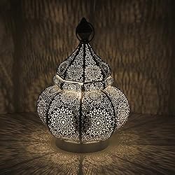 Lamparas De Mesita De Noche Arabes Casa Moro - Fahid Lámpara de mesa (30 cm de altura, casquillo E14, metal), lámpara de cabecera, diseño oriental, color blanco oro | LN2080