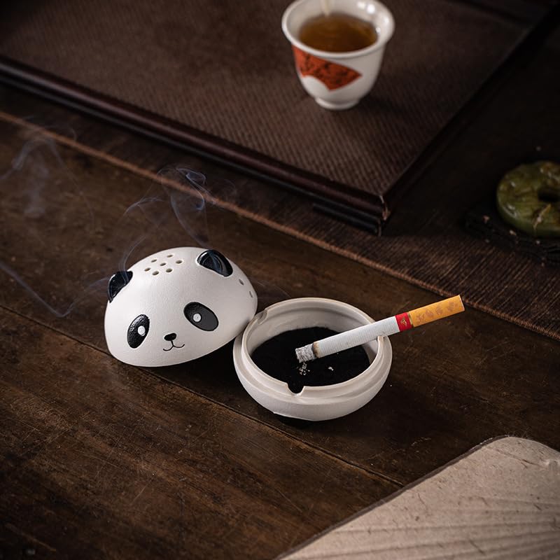 Brûleur d'encens panda en céramique noire et blanche pour salon