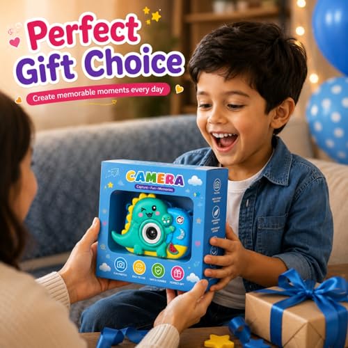Image of Toy Imagine Dino Design Kids Digital Camera with Tripod 48MP HD Photos & 1080P Video Recording Filters,Frames & Inbuilt Games Birthday Gift for Boys & Girls Age 6-12 (Color Assorted) Card Not Included