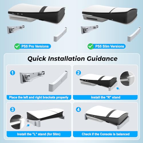Uniraku PS5 Pro/Slim本体横置き収納スタンド 転倒防止、地震対策、傷付き防止、放熱改善、本体をもっと安心に収納 PS5 Pro/Slim通常版とデジタル版両対応 (ホワイト)