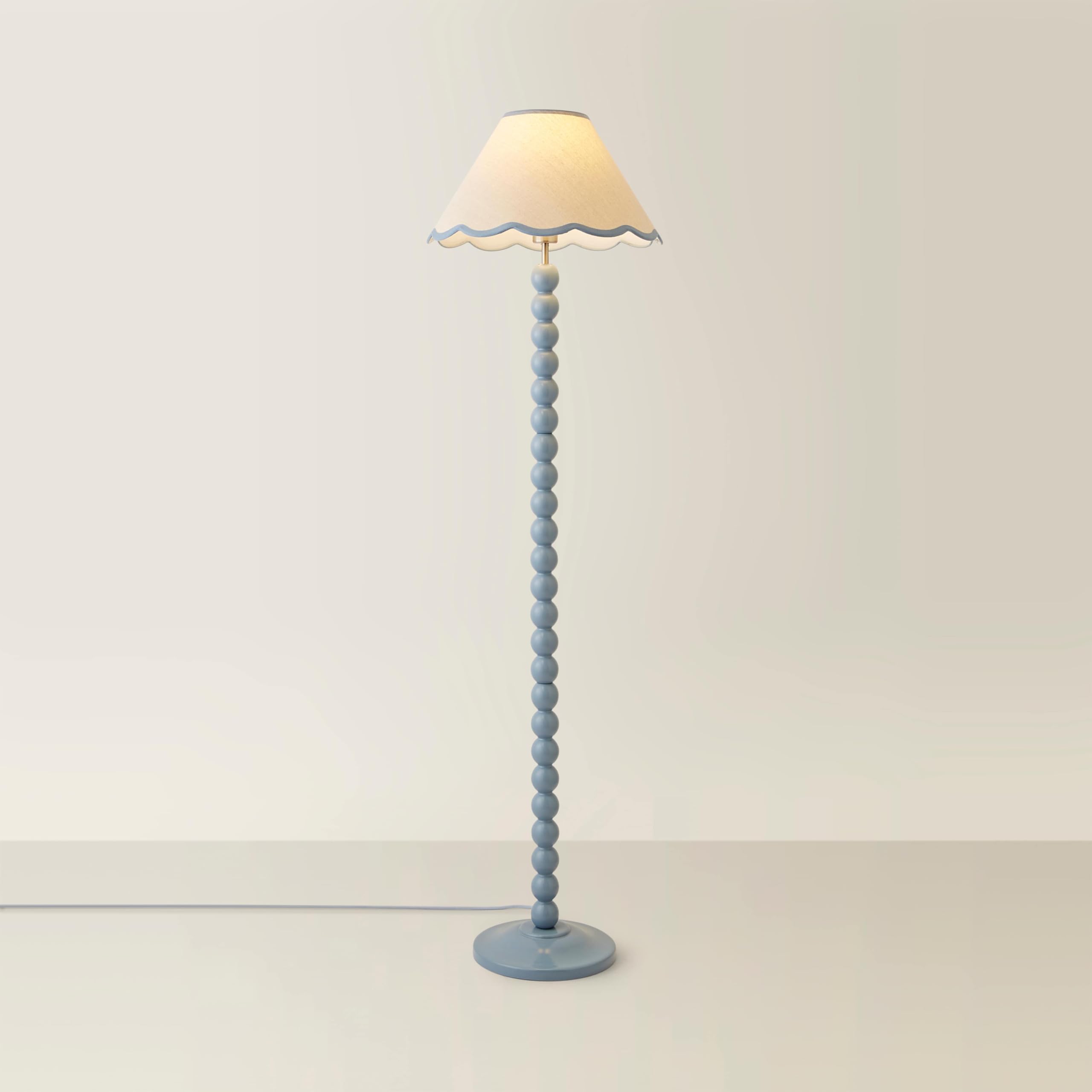 ValueLights | Powder Blue Bobbin Stem Standing Floor Lamp with Blue Trim Scallop Shade | Floor Lamps & Torchieres, Home Décor & Improvement Essential