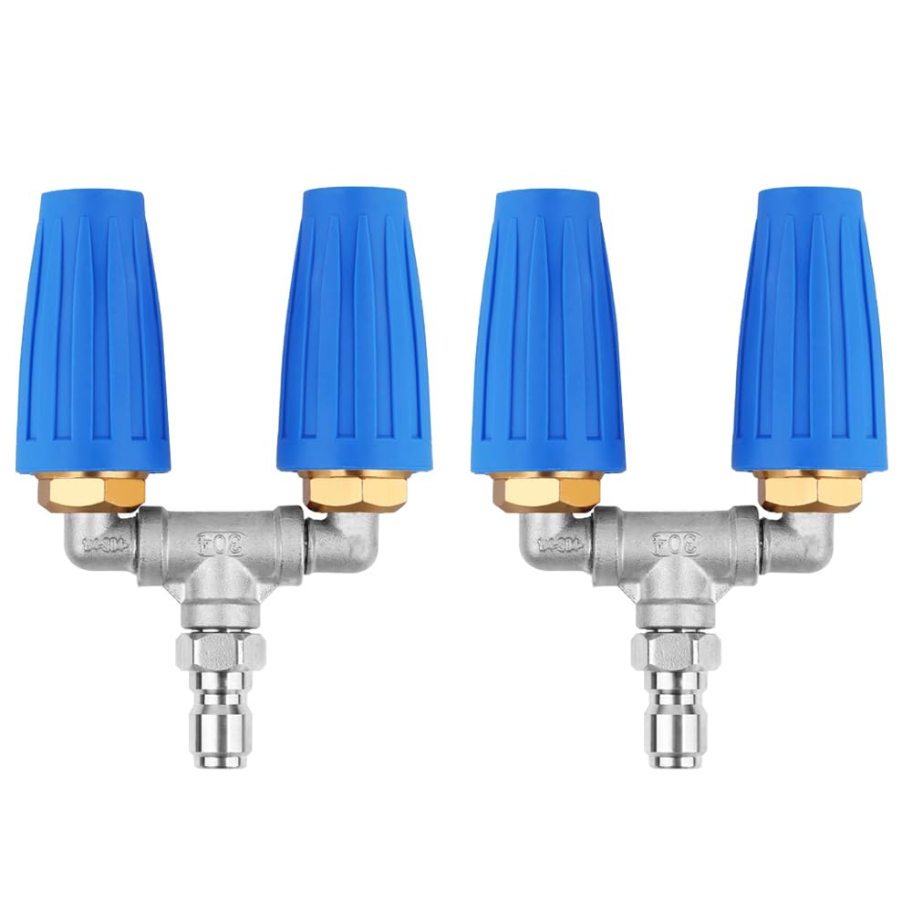 2PCS Dual Turbo Nozzle, 1/4" Quick Connect Pressure Washer Tip, 4000PSI Power Spray Turbo Nozzle, Pressure Washer Accessories Nozzle, Rotating Turbo Nozzle for Pressure Washer Garden (Blue)