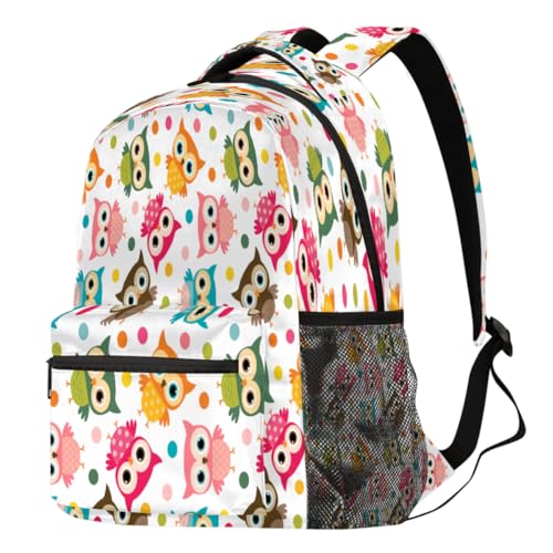 Sac à dos école et voyage décontracté avec motif hibou coloré 21L