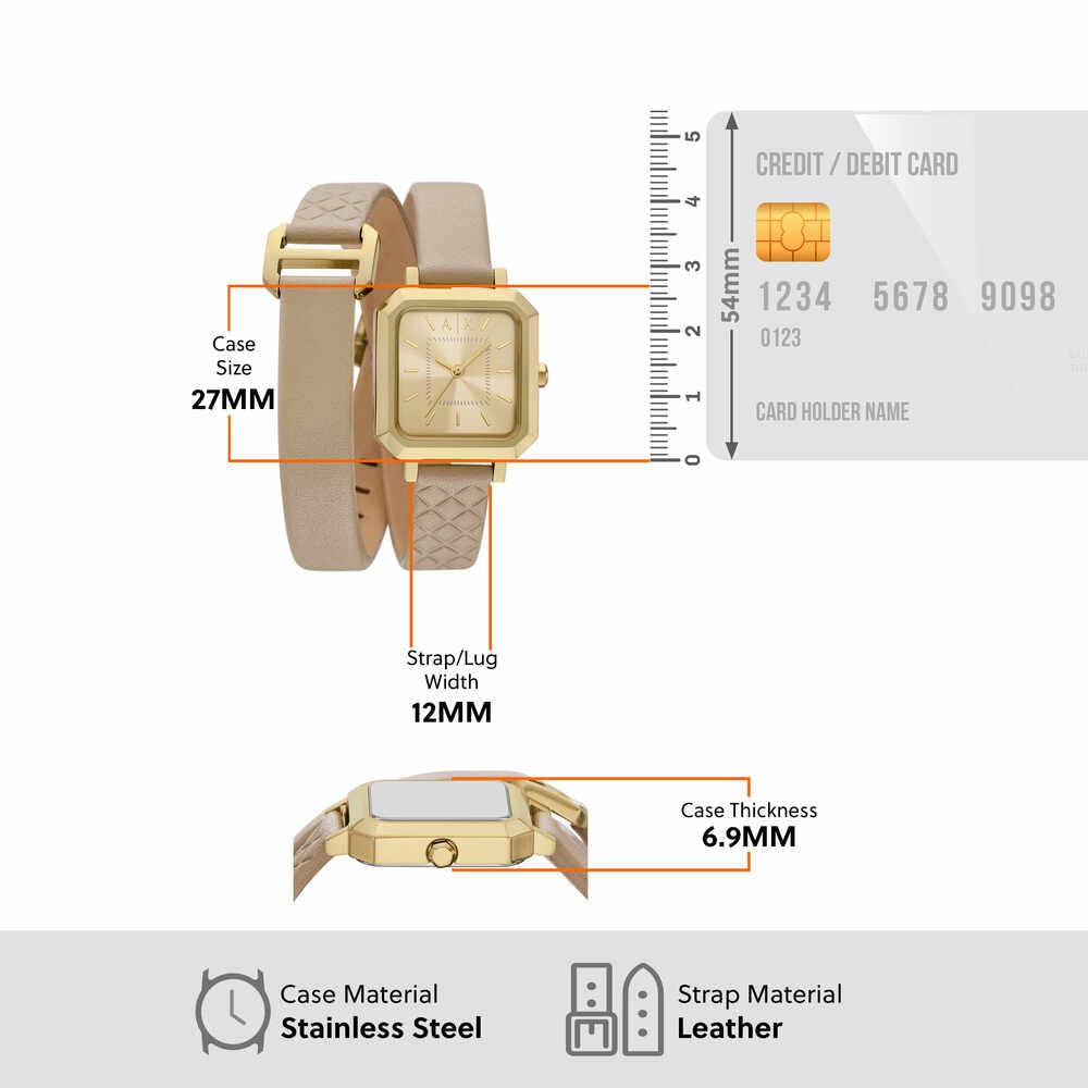 Armani Exchange zegarek dla kobiet, kwarcowy mechanizm z trzema wskazówkami i koperta o średnicy 27 mm ze skórzanym paskiem