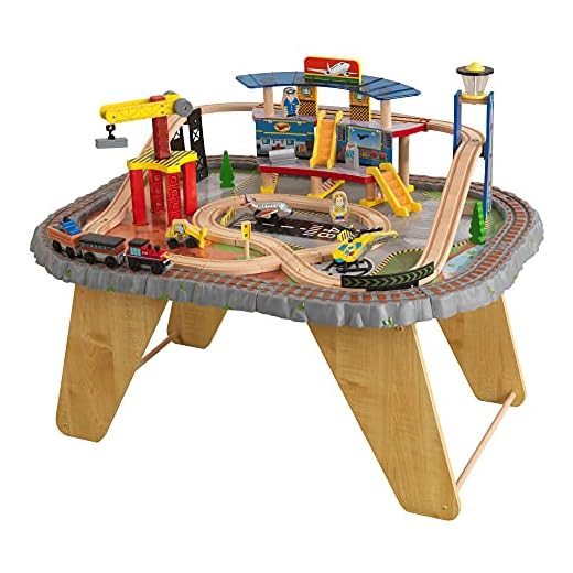 KidKraft 17564.0 Transportation Station Train Set and Table Toy,Natural