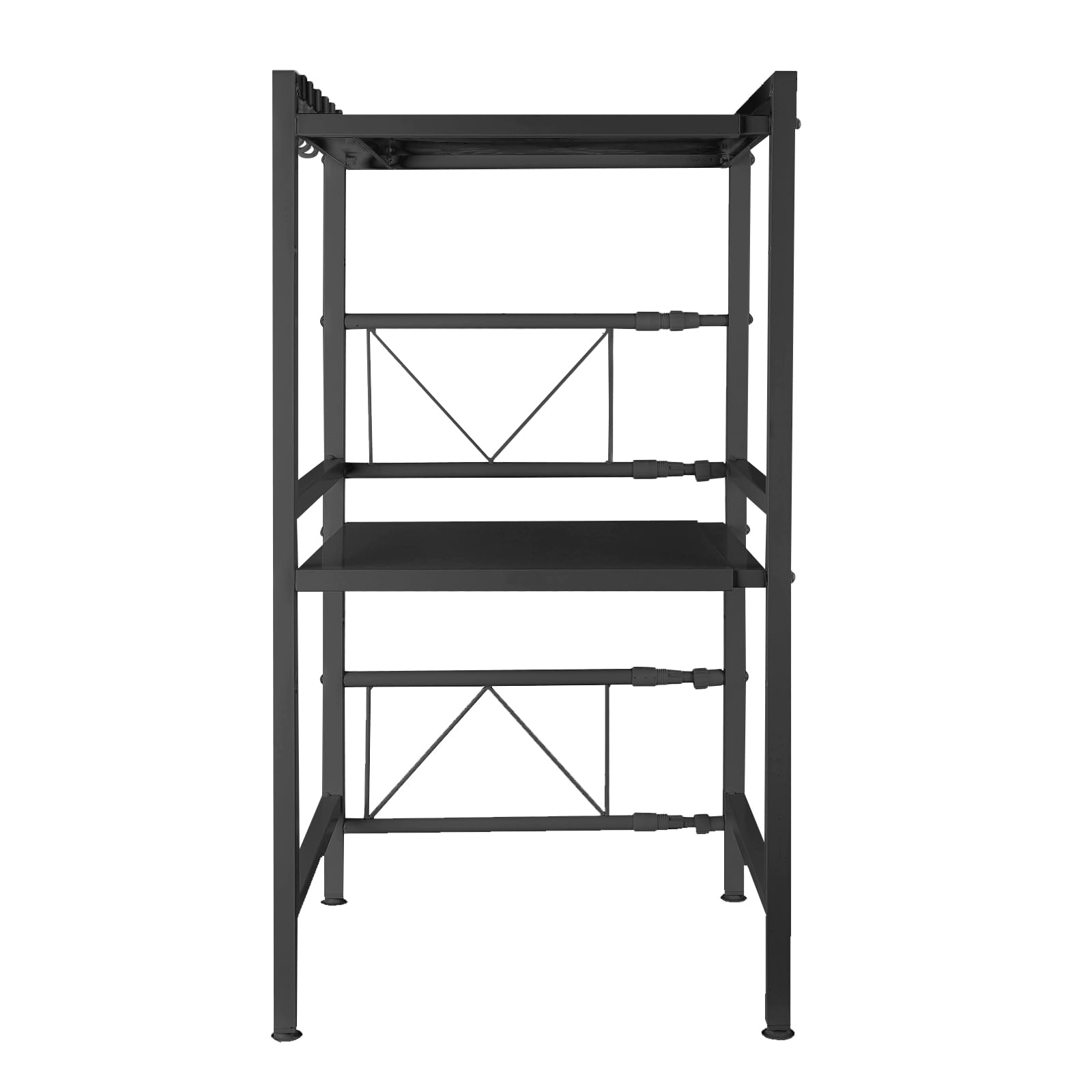 Metalowy wysuwany stojak 2-warstwowy kuchenka mikrofalowa stojak na półki kuchenne, wysuwany za pomocą haczyków, do 25 kg (40/64 x 36,5 x 78 cm, czarny)
