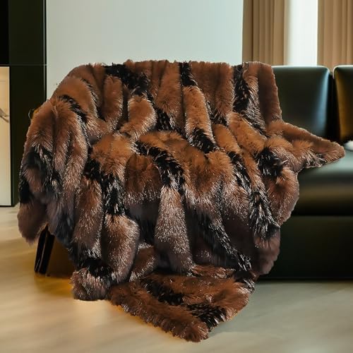 inchgrass Fox Faux Fur Blanket Luxury Fur Throw Blanket Sofa Fluf...