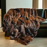 inchgrass Fox Faux Fur Blanket Luxury Fur Throw Blanket Sofa Fluffy Blanket Super Warm Elegant Cozy Fuzzy Throw Blankets for Couch,Armchair and Bed Washable Plush Blankets 74'x90' Brown Throw Blanket