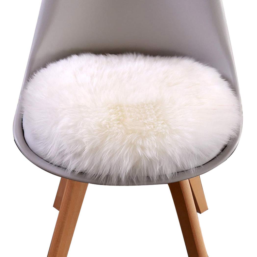 Fengtaike 40CM White Wool Round Warm Cushion Pad Thickening Plush Chair Cushion Anti-Slip Seat Mat Chair Mat Pad for Office Chair Sofa