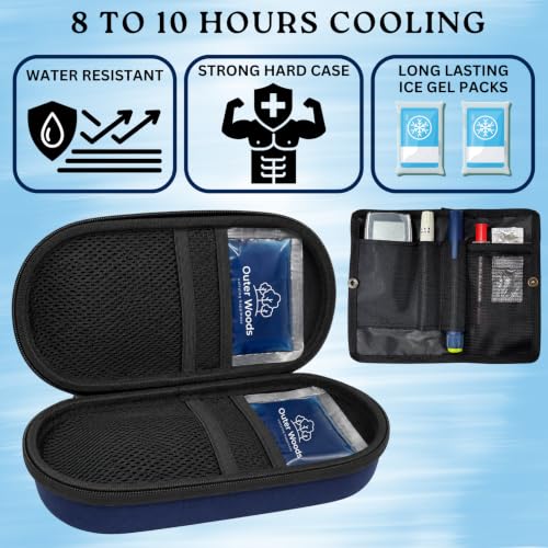 Image of Insulin Cooler Bag Pro - Hard Case Travel Case for Diabetics | 8-10 Hours Cooling | Long Lasting 2x150 ml Ice Gel Packs | Hard Case Insulin Cooler