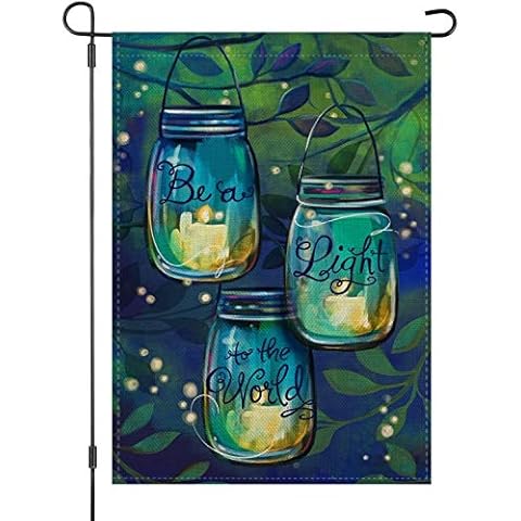 LOYOKI Be a Light to The World Candle Jar Summer Night House Garden Flag Burlap Double Sided Yard Outdoor Decorations 12.5 x 18 Inch (Flagpole Not Included) Cover
