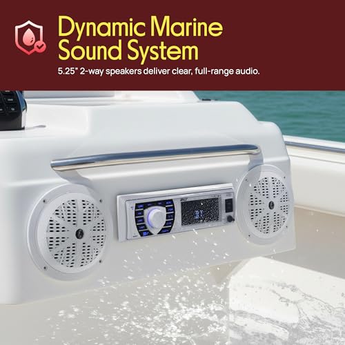 Pyle Marine Receiver & Speaker Kit - In-Dash LCD Digital Stereo Built-in Bluetooth & Microphone w/ AM FM Radio System 5.25’’ Waterproof Speakers (2) MP3/USB/SD Readers & Remote Control - PLMRKT36WT by Pyle - Image 7