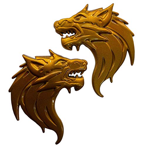 3D 立体 エンブレム ステッカー ウルフ 狼 オオカミ 車 金属製 両面テープ付 (キャンディーサハライエロー 左右2個セット)