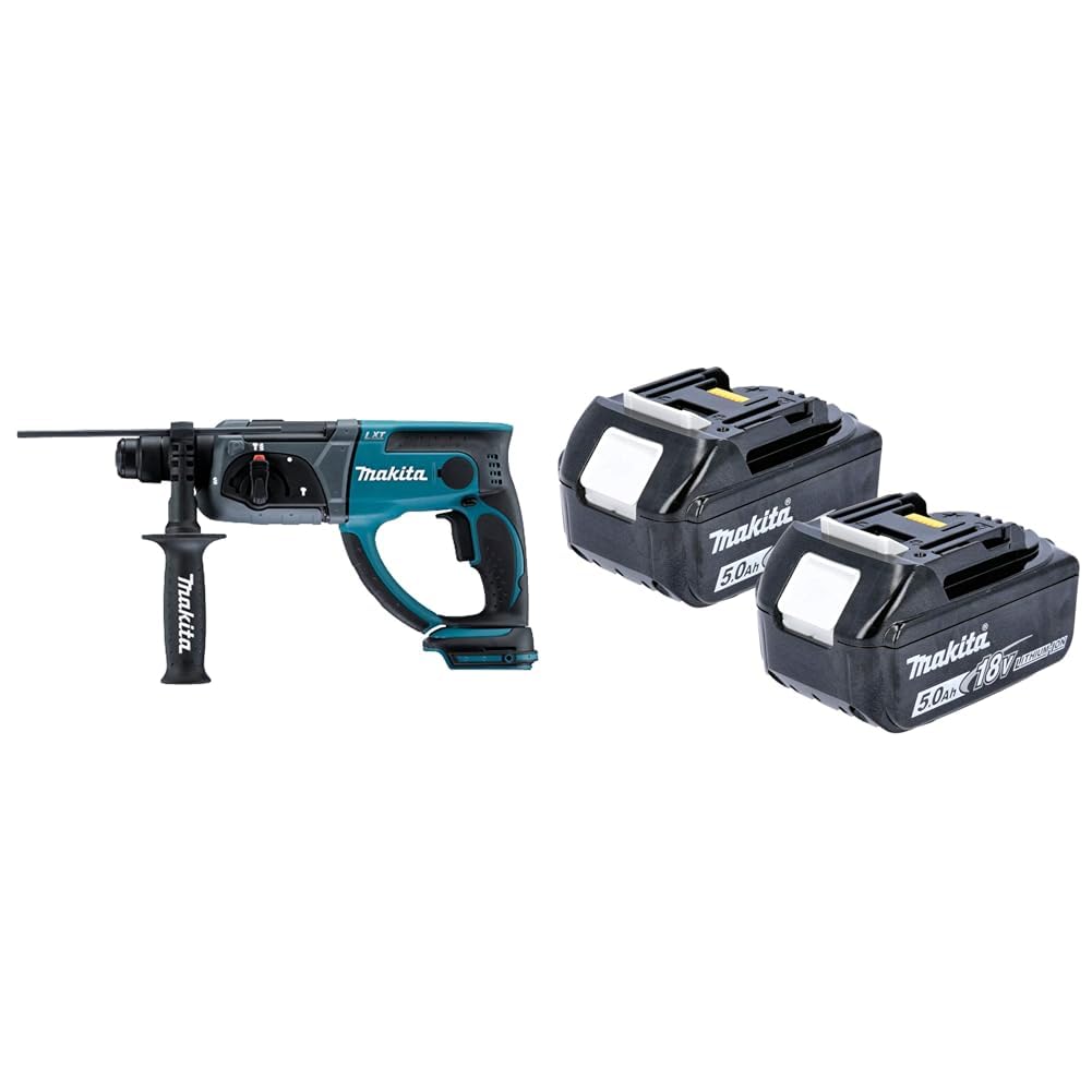 MakitaDHR202Z 18V Li-Ion LXT 20mm SDS-Plus Rotary Hammer - Batteries and Charger Not Included & Genuine BL1850B 18V 5.0Ah Battery Twin Pack for Makita DJR183Z, DJR185Z, DJV180Z, DJV181Z