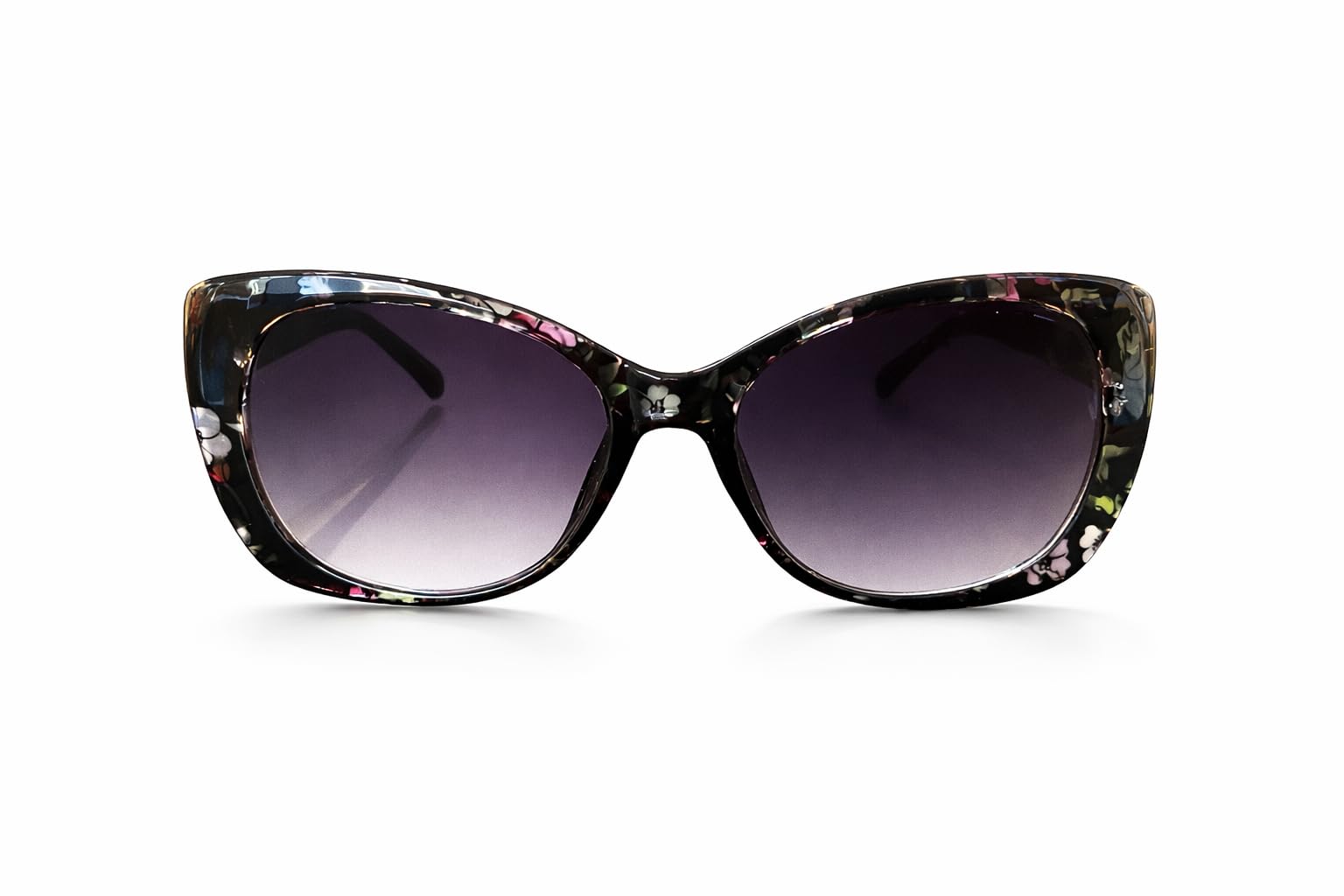 Women's Butterfly Sunglasses I Floral Print Frame I UV PROTECTION I Gold Metal Temple Accents I Gradient Purple Lenses I-picture-30