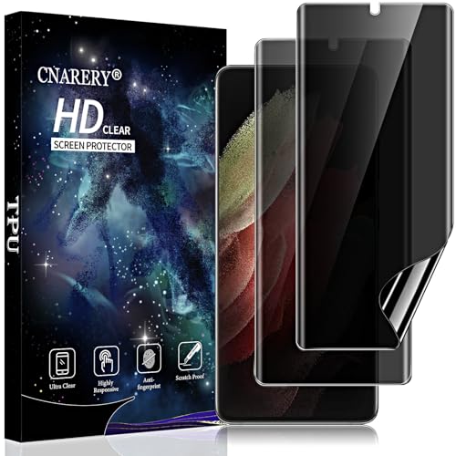 Cnarery 2 Pack Privacy Screen Protector for Samsung Galaxy S21 Ultra [Not Glass] Anti-spy Flexible TPU Screen Protector Support Fingerprint unlock Full Coverage
