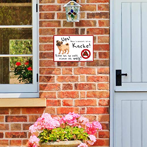 TRIOSK Hunde Schild Warnung Verbotsschild lustig mit Spruch Kacken Verboten Warnschild Hinweis Haufen entfernen Hundeschild Sprüche Geschenk für Hundefreunde Blechschild 30x20 cm groß