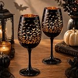 Bokon 2 Pcs Crystal Stemmed Bat Wine Glasses, 15oz Halloween Drinking Cups