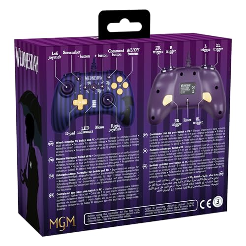 Konix Mercredi Manette filaire pour Nintendo Switch, Switch 2 et PC - Fonction vibration - Poignées anti-dérapantes - Câble 3 m - Violet et noir