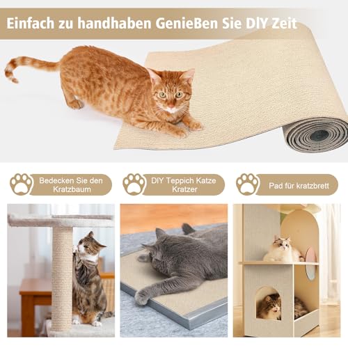 Katzen Kratzmatte Selbstklebend XXL, 200 x 40 cm, Kratzschutz für Sofa und Wände, Katzenteppich für Möbel (Cremeweiß, 40X400 cm)