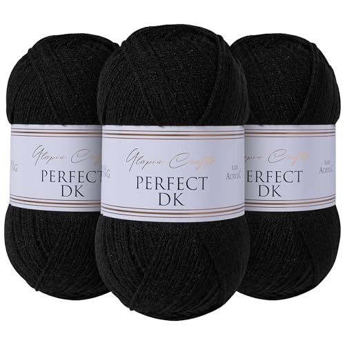 Utopia Crafts DK - Ovillo doble para tejer (3 unidades, 100 g), color negro