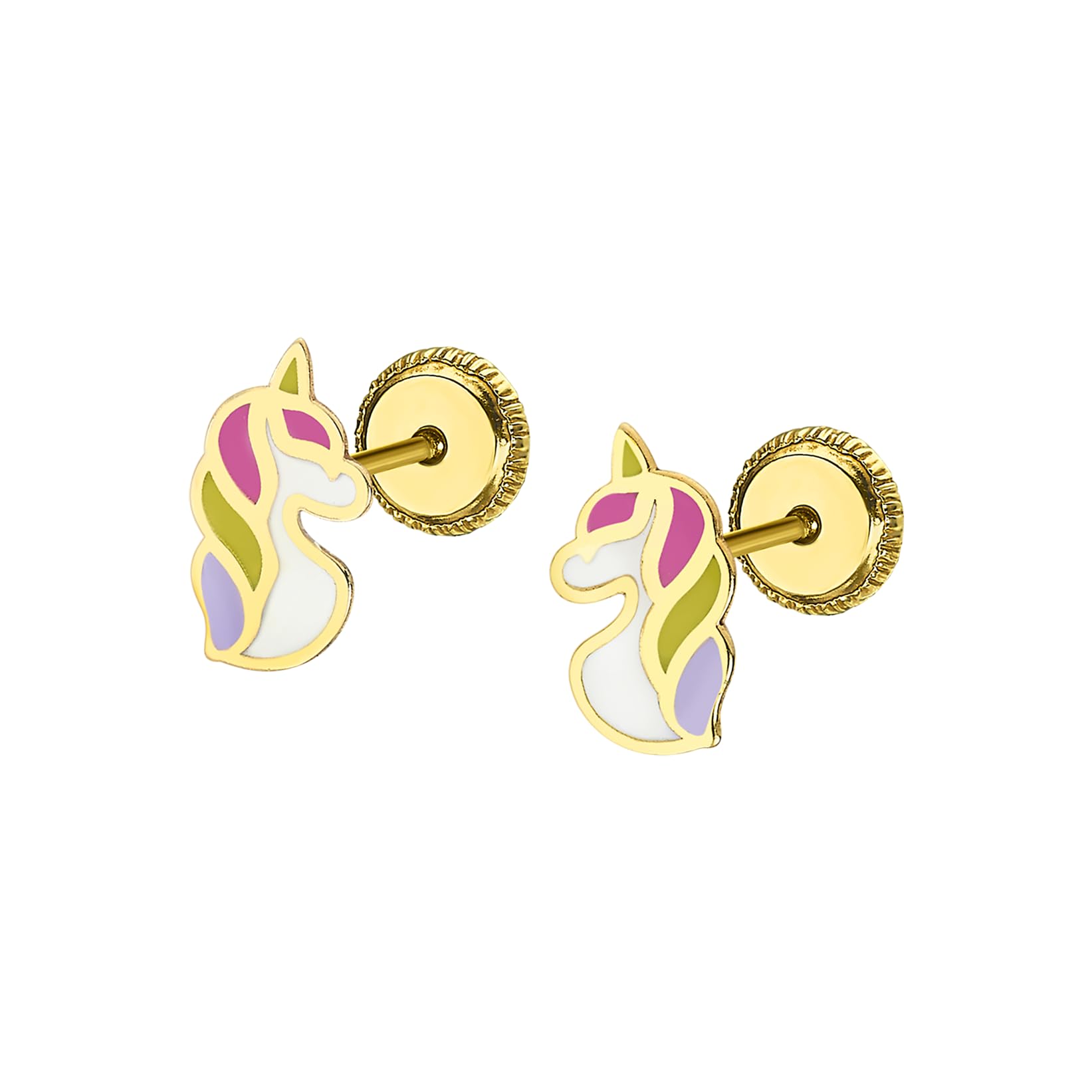 TIME ROAD Boucles d'Oreilles Fille de Or 9K LG00186 | Fermoir Sécurisé à Vis, Boucles d'Oreilles Licorne, Enfant, Idéal comme Cadeau de Communion ou d'Anniversaire